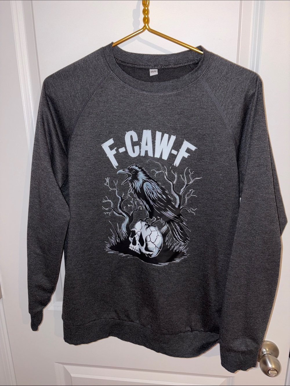 Source Unknown Dark Gray Crewneck Sweatshirt with Raven Skull Graphic